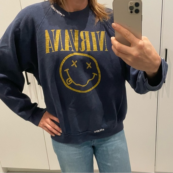 Vintage Nirvana Sweatshirt with hand stitched detail on neckline & wrist. Soft! - Picture 2 of 2
